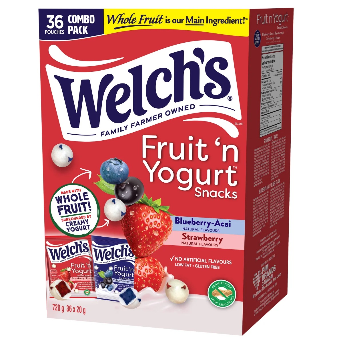 WELCH'S YOGURT COVERED FRUIT SNACKS 36 X 20G