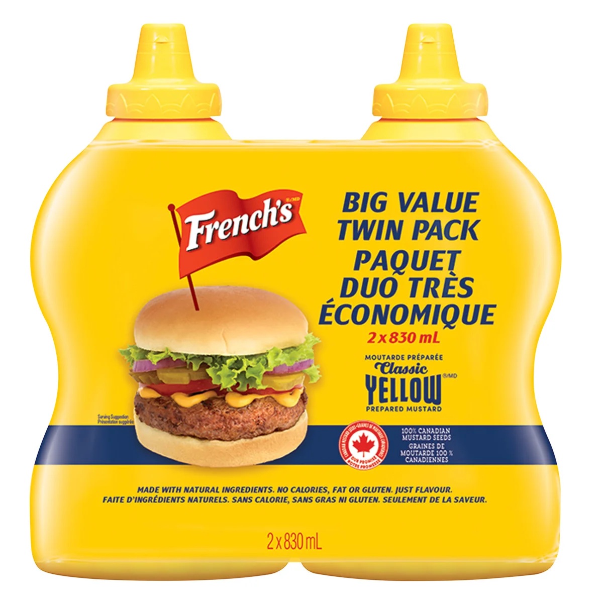FRENCH'S SQUEEZE BOTTLE YELLOW MUSTARD 2 x 830 ML