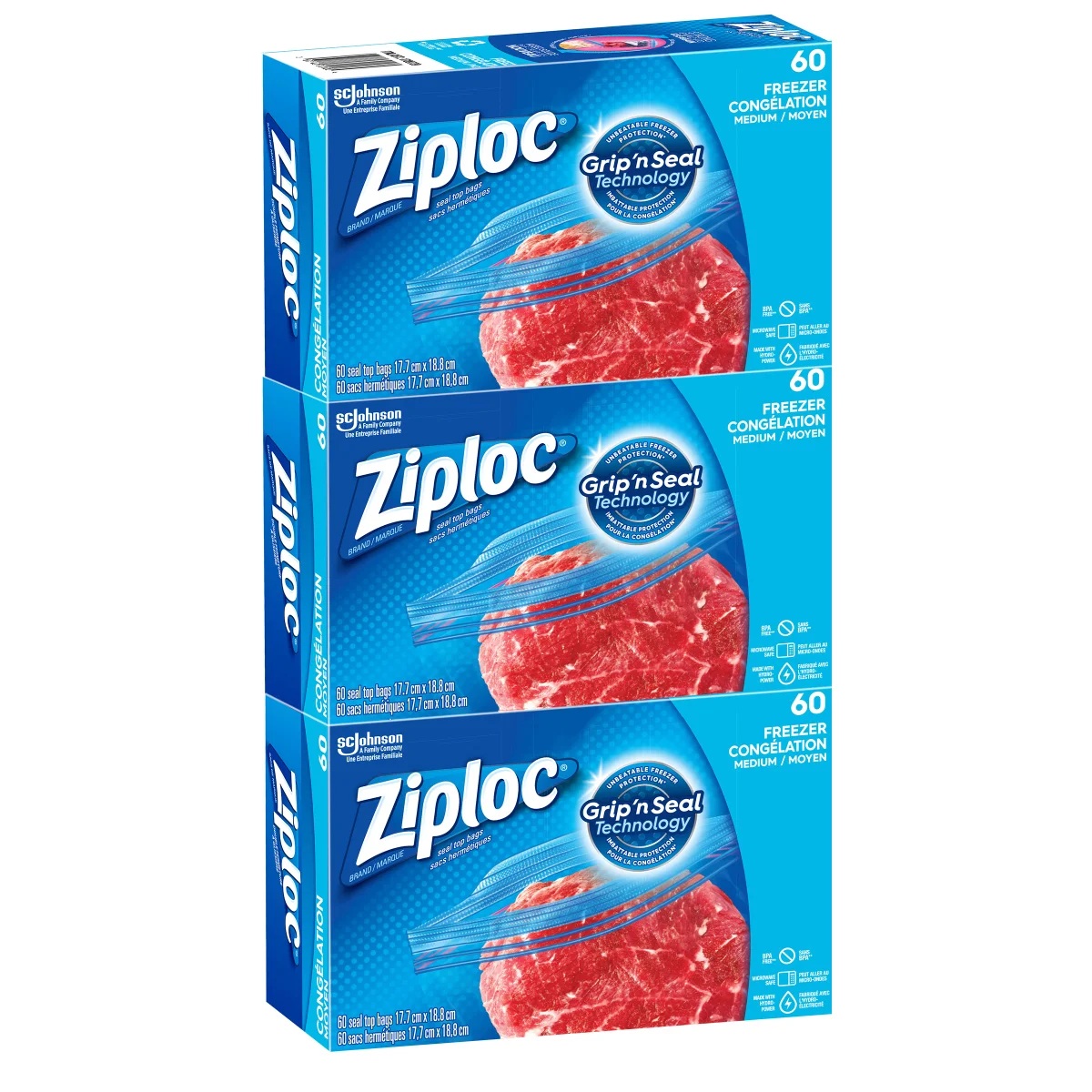 ZIPLOC MEDIUM FREEZER BAGS 3 X 60'S