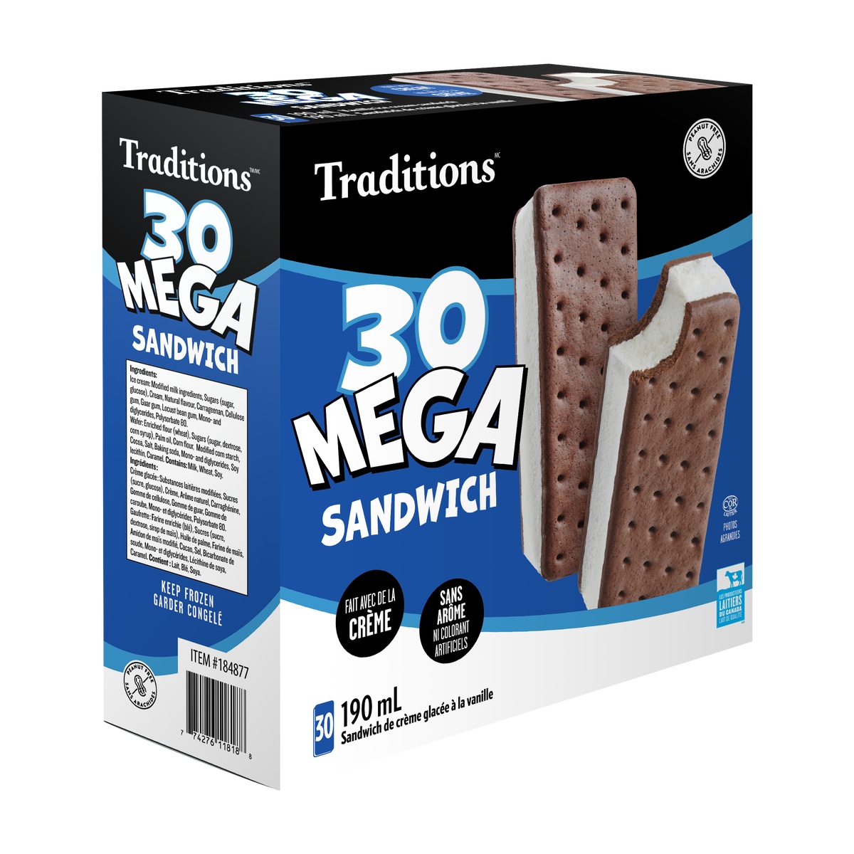 TRADITIONS MEGA ICE CREAM SANDWICHES 30 X 190 ML