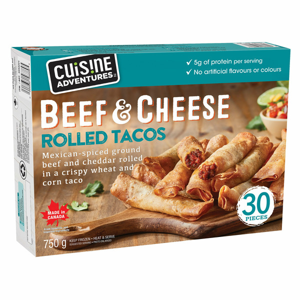 CUISINE ADVENTURES BEEF & CHEESE ROLLED TACOS 750 GR