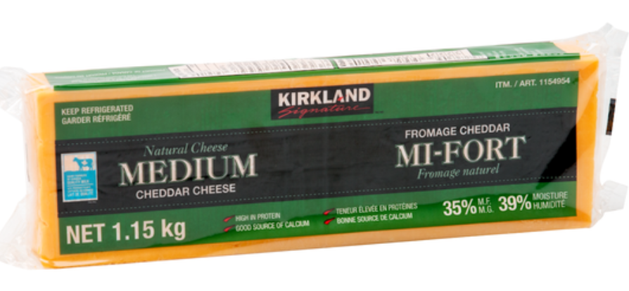 KIRKLAND MEDIUM CHEDDAR CHEESE 1.15 KG