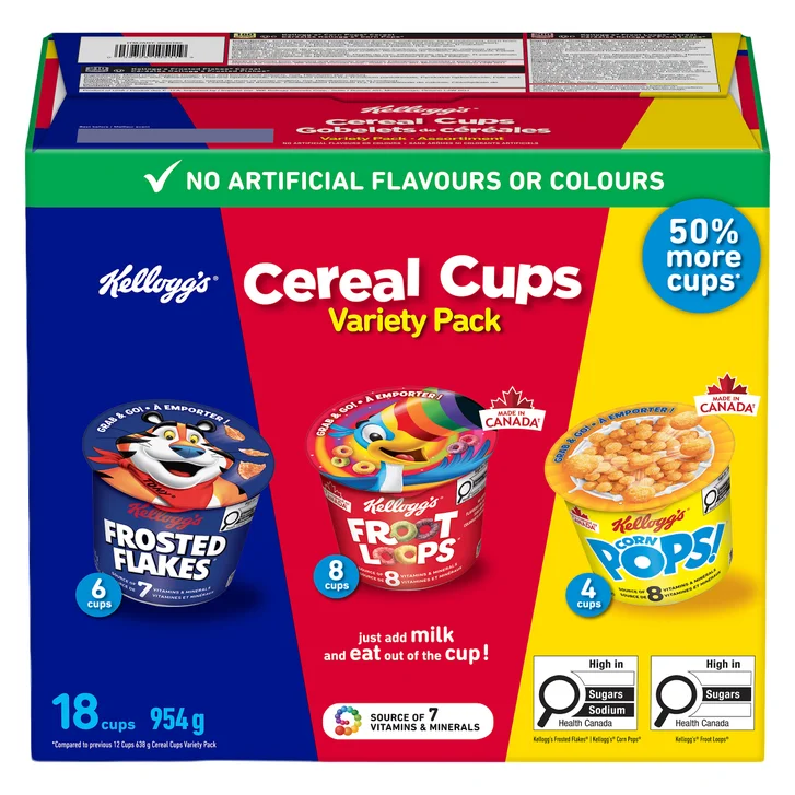 KELLOGG'S CEREAL CUPS VARIETY PACK 18'S 954G