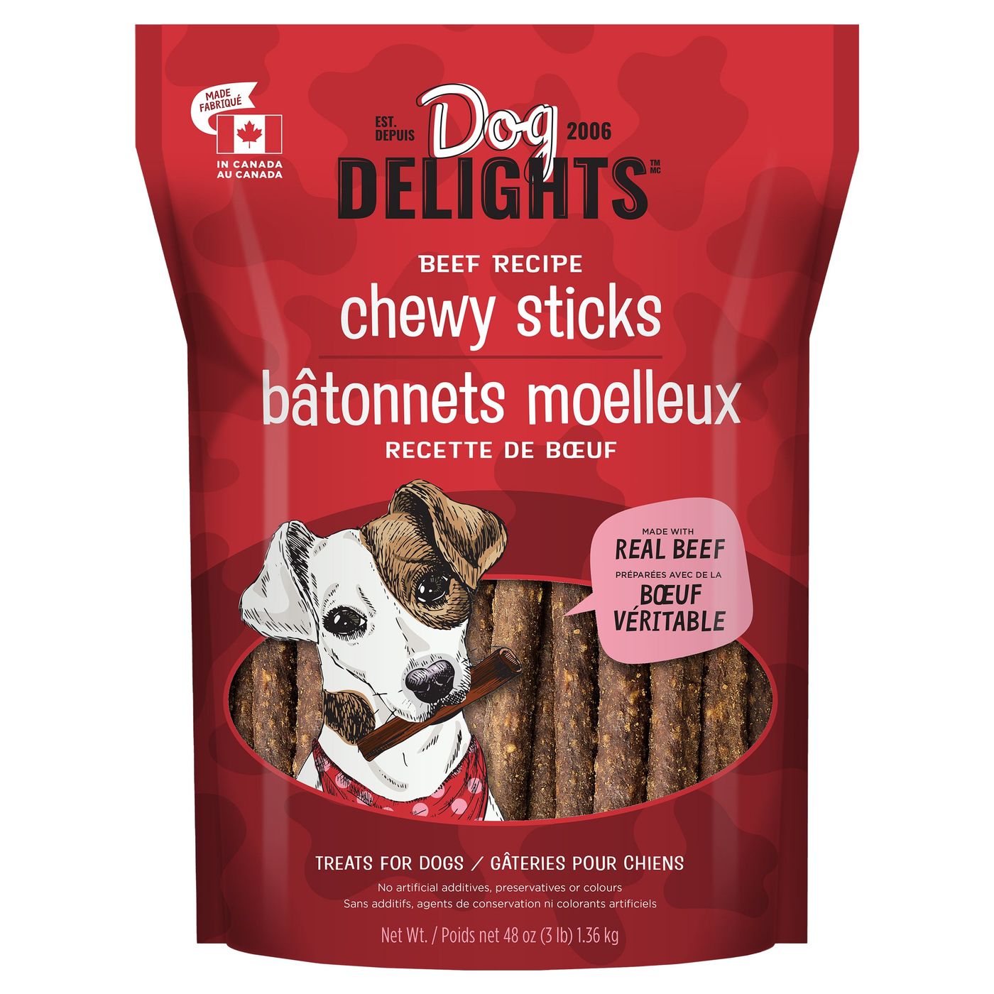 DOG DELIGHTS CHEWY BEEF STICKS 1.36KG