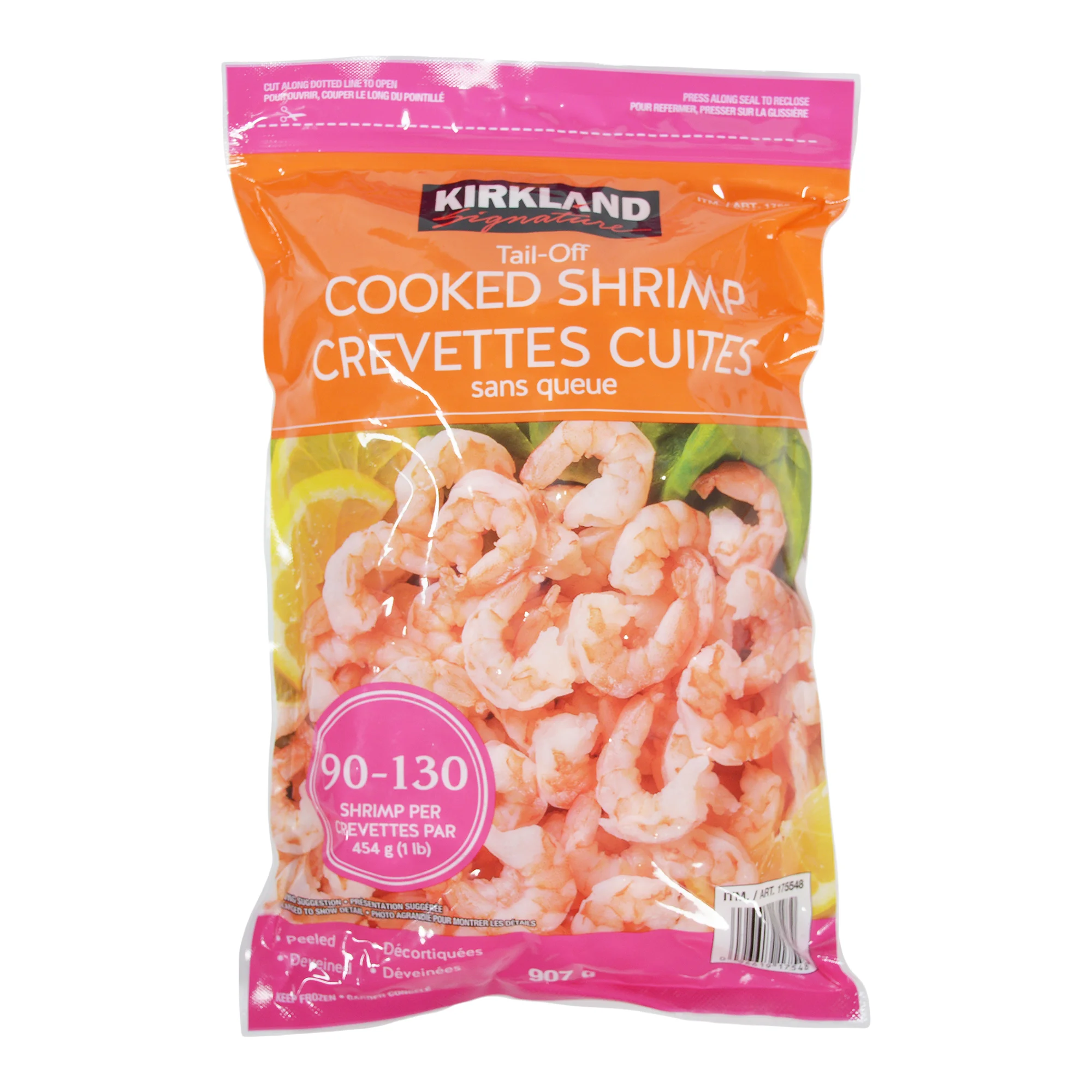 KIRKLAND SIGNATURE FROZEN 90-130 TAIL-OFF COOKED SHRIMP 907G