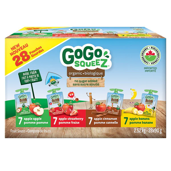 GOGO SQUEEZ ORGANIC FRUITSAUCE SQUEEZE POUCHES VARIETY PACK 28 X 90G