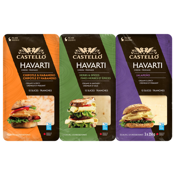 CASTELLO HAVARTI CHEESE VARIETY SLICES 3 X 250G