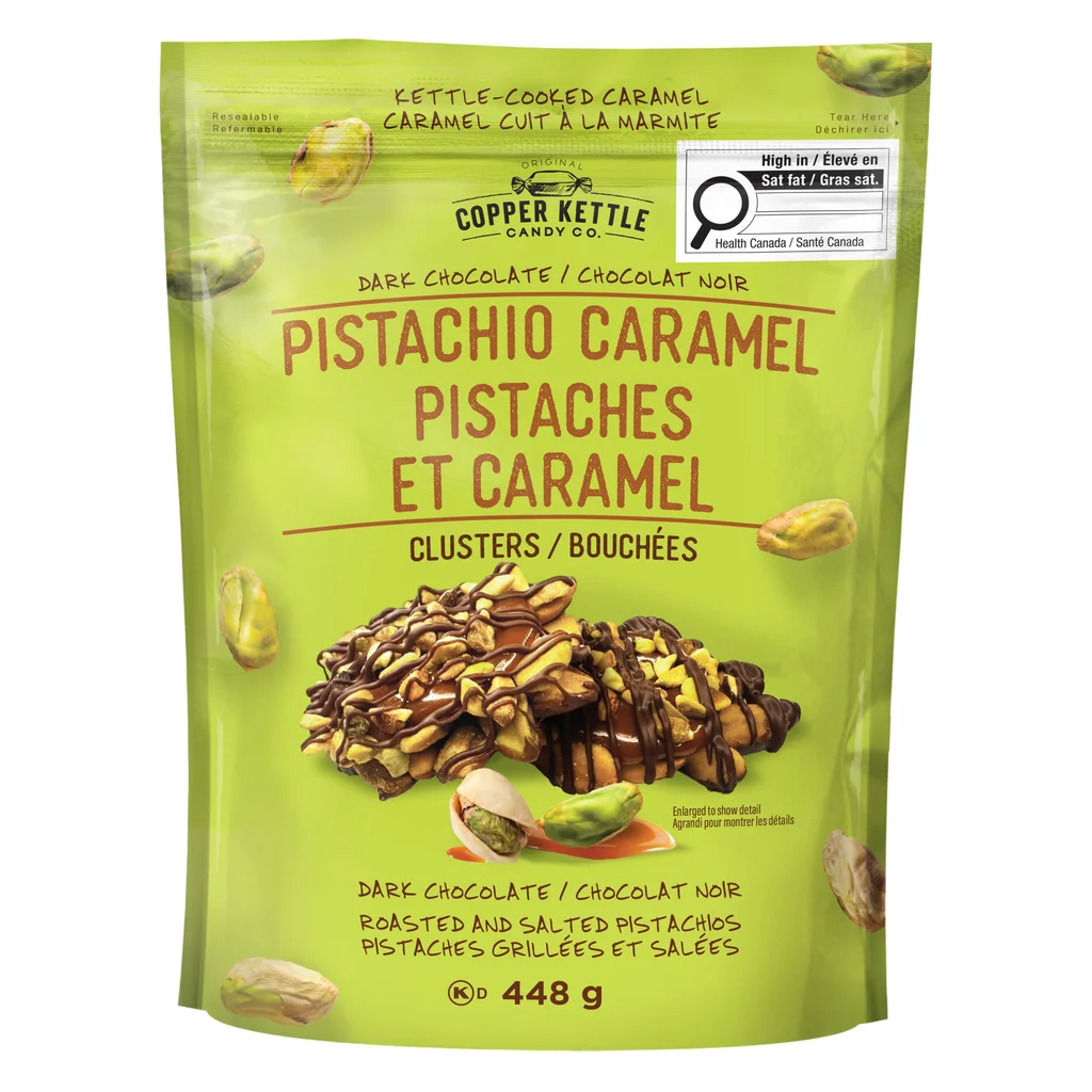 COPPER KETTLE CANDY CO. PISTACHIO CARAMEL CLUSTERS 448G