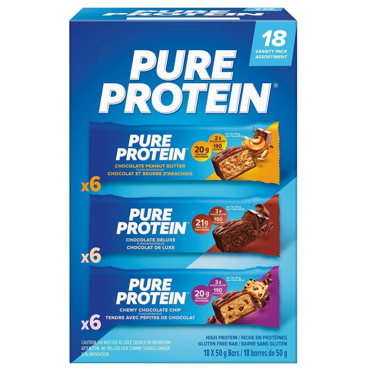 PURE PROTEIN GLUTEN FREE VARIETY PROTEIN BARS 18 X 50 GR